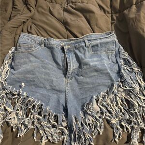 SHEIN Blue Fringed Jean Shorts